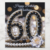 Black Gold Diamond Pearls White Rose 60th Birthday ワインラベル (シングルラベル)