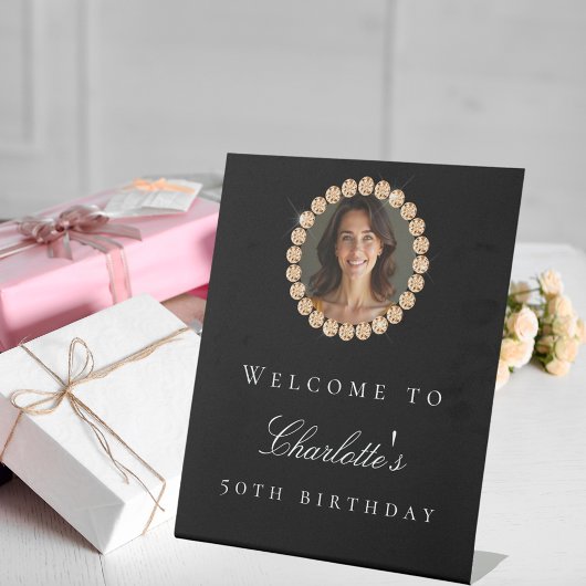 Black gold diamonds photo birthday party welcome 台座サイン