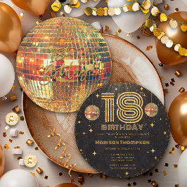 Black Gold Disco Ball Golden Birthday 18th Party  招待状
