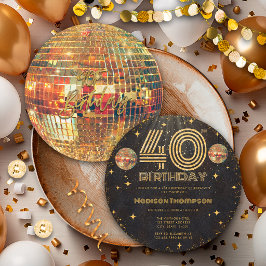 Black Gold Disco Ball Golden Birthday 40th Party  招待状