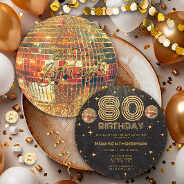 Black Gold Disco Ball Golden Birthday 80th Party  招待状