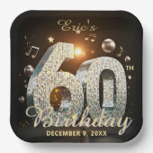 Black Gold Disco Ball Music Notes 60th Birthday ペーパープレート (正面)