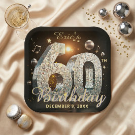 Black Gold Disco Ball Music Notes 60th Birthday ペーパープレート