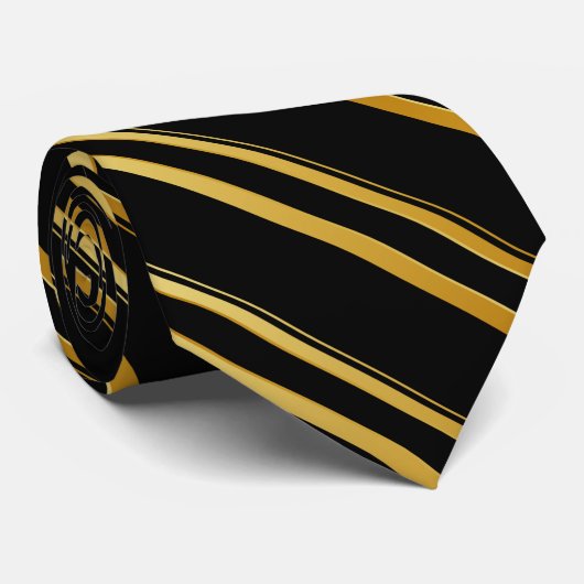Black & Gold Double Stripe | Modern Minimalist ネクタイ (ロール)