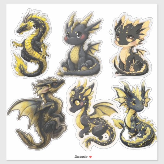 Black & Gold Dragons Custom-Cut Vinyl Sticker シール (シート)