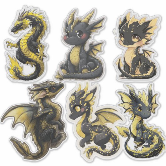 Black & Gold Dragons Custom-Cut Vinyl Sticker シール (正面)