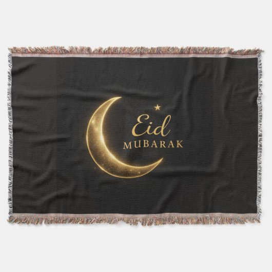 Black & Gold Eid Mubarak Decorative Pillow – Ramad スローブランケット (正面)