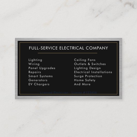Black Gold Electrician Electrical Contractor Metal 名刺 (裏面)