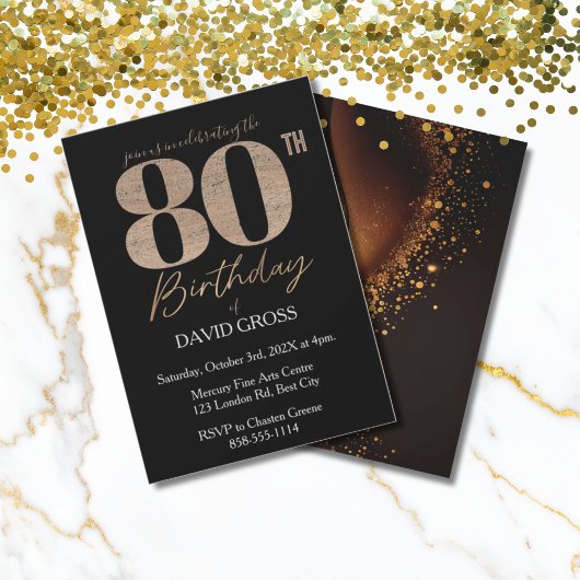 Black & Gold Elegant 80th Birthday Invitation 招待状
