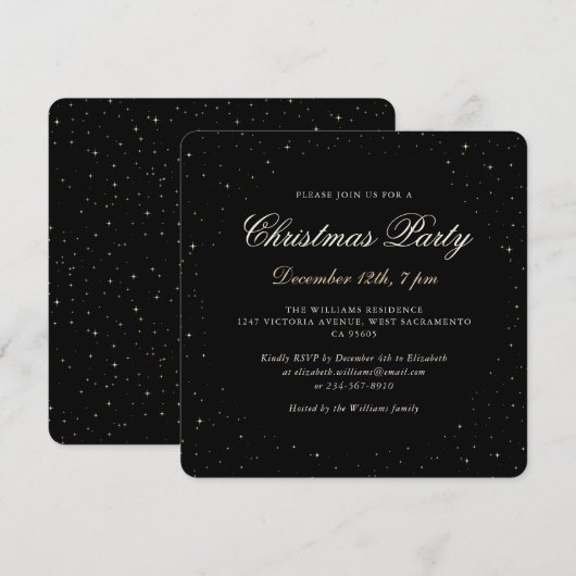 Black Gold Elegant Christmas Party 招待状 (正面/裏面)