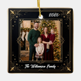 Black Gold Elegant Family Photo Christmas Ceramic セラミックオーナメント