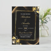 Black & Gold Elegant Geometric Wedding Invitation 招待状 (スタンド正面)