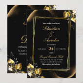 Black & Gold Elegant Geometric Wedding Invitation 招待状 (正面/裏面)