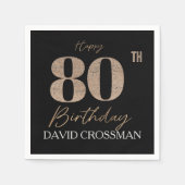 Black & Gold Elegant Glitter 80th Birthday スタンダードカクテルナプキン (正面)