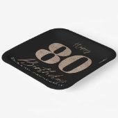Black & Gold Elegant Glitter 80th Birthday  ペーパープレート (傾斜あり)