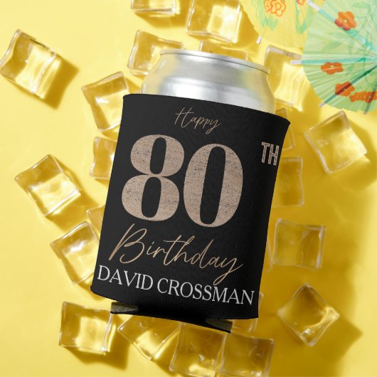 Black & Gold Elegant Glitter 80th Birthday  缶クーラー (インサイチュ 夏)