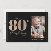 Black & Gold Elegant Glitter 80th Photo Birthday  サンキューカード (正面)