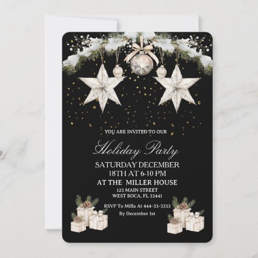 Black & Gold Elegant Holiday  招待状 (正面)