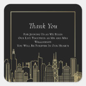Black Gold Elegant Las Vegas Skyline Thank You スクエアシール (正面)