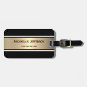 Black Gold Elegant Modern Striped Personalize Chic ラゲッジタグ (正面横)