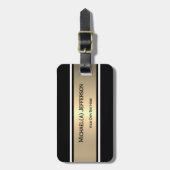 Black Gold Elegant Modern Striped Personalize Chic ラゲッジタグ (正面縦)