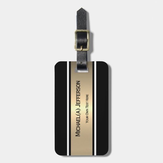 Black Gold Elegant Modern Striped Personalize Chic ラゲッジタグ (正面縦)