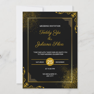 Black Gold Elegant Modern Wedding Invitation 招待状