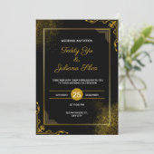 Black Gold Elegant Modern Wedding Invitation 招待状 (スタンド正面)