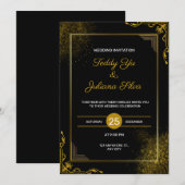 Black Gold Elegant Modern Wedding Invitation 招待状 (正面/裏面)