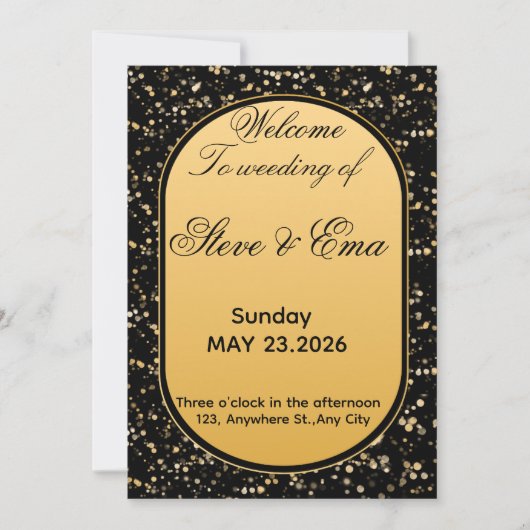 Black & Gold Elegant Wedding Invitation | Luxury R 招待状 (正面)