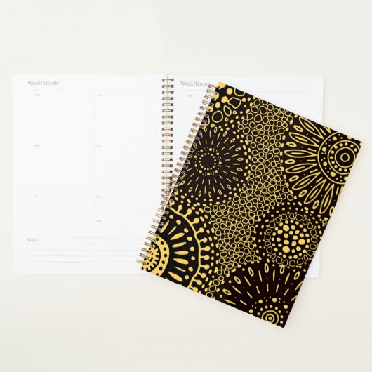 Black Gold Ethnic Floral Daily Planner Notebook プランナー手帳 (ディスプレー)