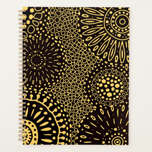 Black Gold Ethnic Floral Daily Planner Notebook プランナー手帳 (正面)