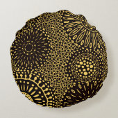 Black Gold Ethnic Floral Decorative Round Pillow ラウンドクッション (裏面)