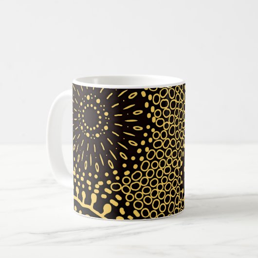 Black Gold Ethnic Floral Pattern Coffee Mug コーヒーマグカップ (正面左)