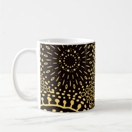 Black Gold Ethnic Floral Pattern Coffee Mug コーヒーマグカップ