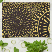 Black Gold Ethnic Floral Pattern Kitchen Towel キッチンタオル (折り畳み)