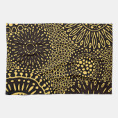 Black Gold Ethnic Floral Pattern Kitchen Towel キッチンタオル (横)