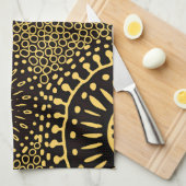 Black Gold Ethnic Floral Pattern Kitchen Towel キッチンタオル (四つ折り)