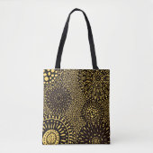 Black Gold Ethnic Floral Pattern Tote Bag トートバッグ (正面)