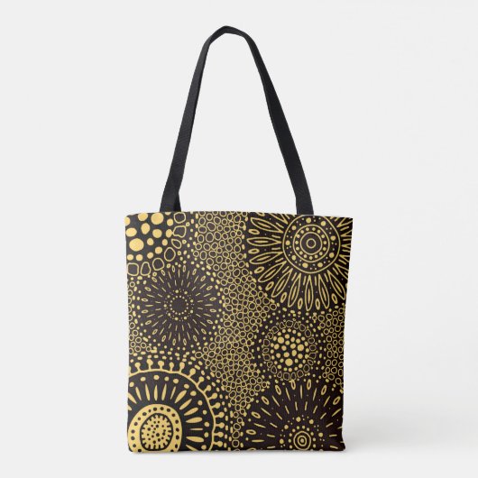 Black Gold Ethnic Floral Pattern Tote Bag トートバッグ (裏面)