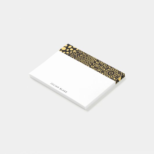 Black Gold Ethnic Floral Personalize Post-it Notes ポストイット (アングル)