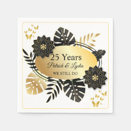 Black & Gold Floral 25th Anniversary - WE STILL DO スタンダードカクテルナプキン