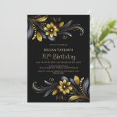 Black Gold Floral 70th Birthday Party 招待状 (スタンド正面)