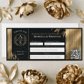 Black Gold Floral Boarding Plane Ticket Wedding 招待状