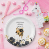 Black Gold Floral Cocktail Drinks 40th Birthday ペーパープレート (パーティー)