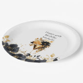 Black Gold Floral Cocktail Drinks 40th Birthday ペーパープレート (アングル)