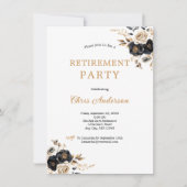 Black Gold Floral Elegant Modern Retirement Party 招待状 (正面)