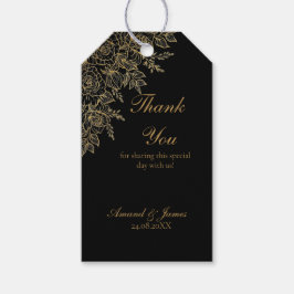 Black Gold Floral Glam Wedding Favor Thank You Tag ギフトタグ