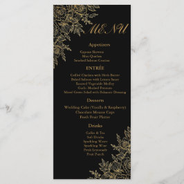 Black Gold Floral Glam Wedding Reception Menu Card メニュー