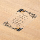 Black Gold Floral Lace Muslim Wedding アクリル招待状 (レイダウン)